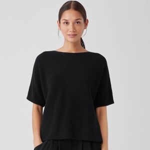 Eileen Fisher Womens Peruvian Organic Cotton Crepe Bateau Neck Top Knit EUC M